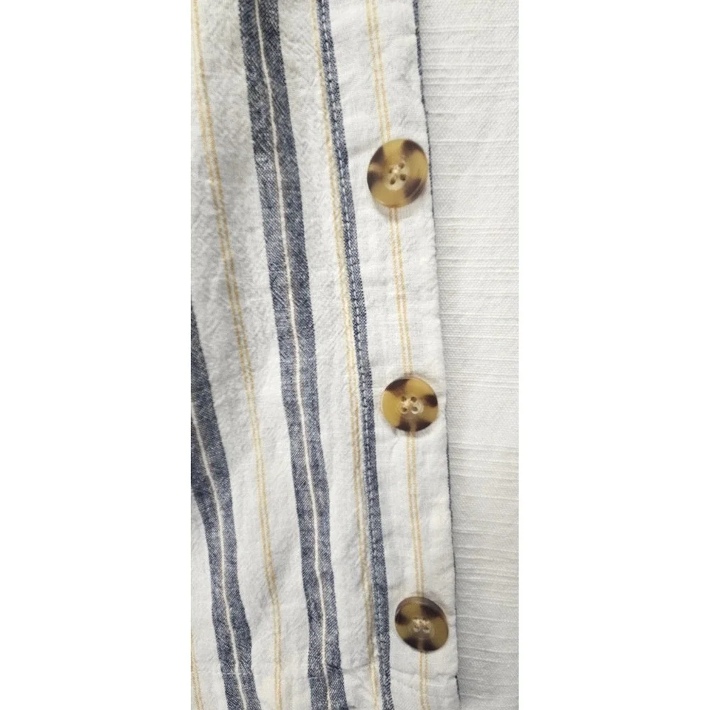 Cato Mens White Blue Yellow Striped Wide Leg Button Side Pants S New